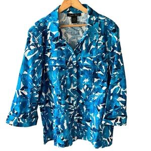 Brandon Thomas XL Linen Blend Blue White Floral Button Front Light Weight Jacket